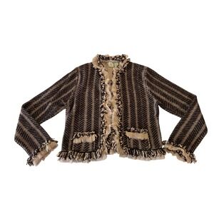 Vintage Y2K‎ Anthropologie HWR Herringbone Angora Blend Fringe Sweater Knit XL